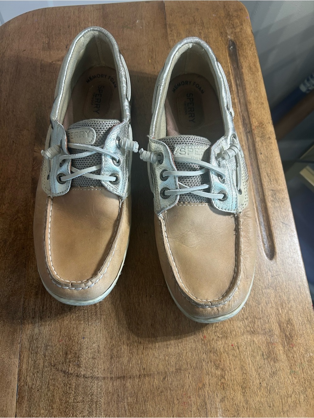 Sperry Tan Leather Boat Shoes with Light Gray Accents
